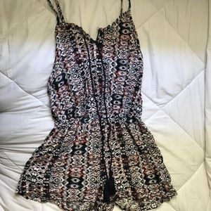 Rue2 Navy Blue and Peach Romper